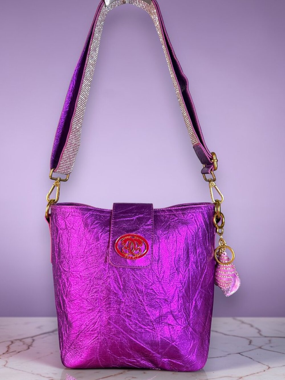 Sharif Legacy Leather Crossbody Bag Bedazzled Guitar Strap & Sharif Bag Charm - Picture 3 of 17